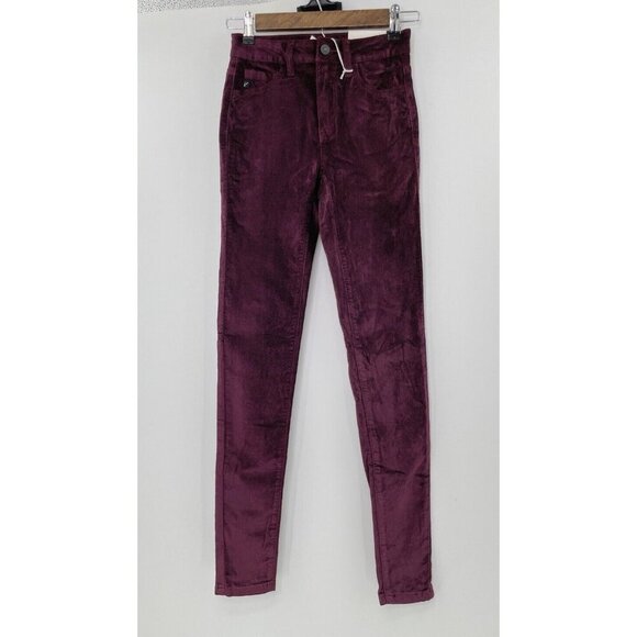 NWT KanCan Women's Ginny‎ Mid Rise Velvet Ankle Skinny Burgundy Pants Size 23 - Picture 1 of 12